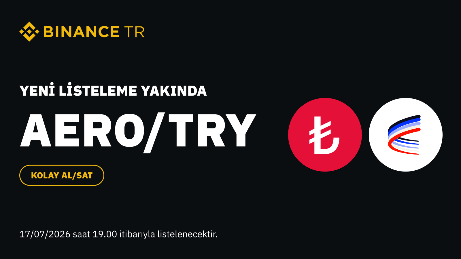 Binance TR, AERO (Aerodrome)'yu TRY İşlem Çiftinde Listeleyecek