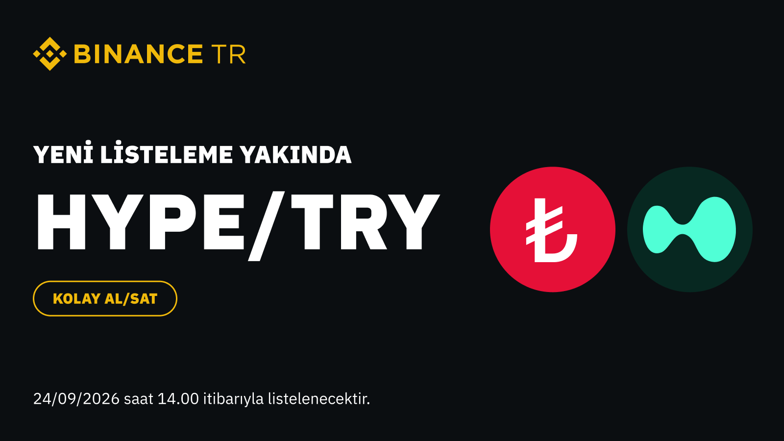 Binance TR, HYPE (Hyperliquid)'i TRY İşlem Çiftinde Listeleyecek