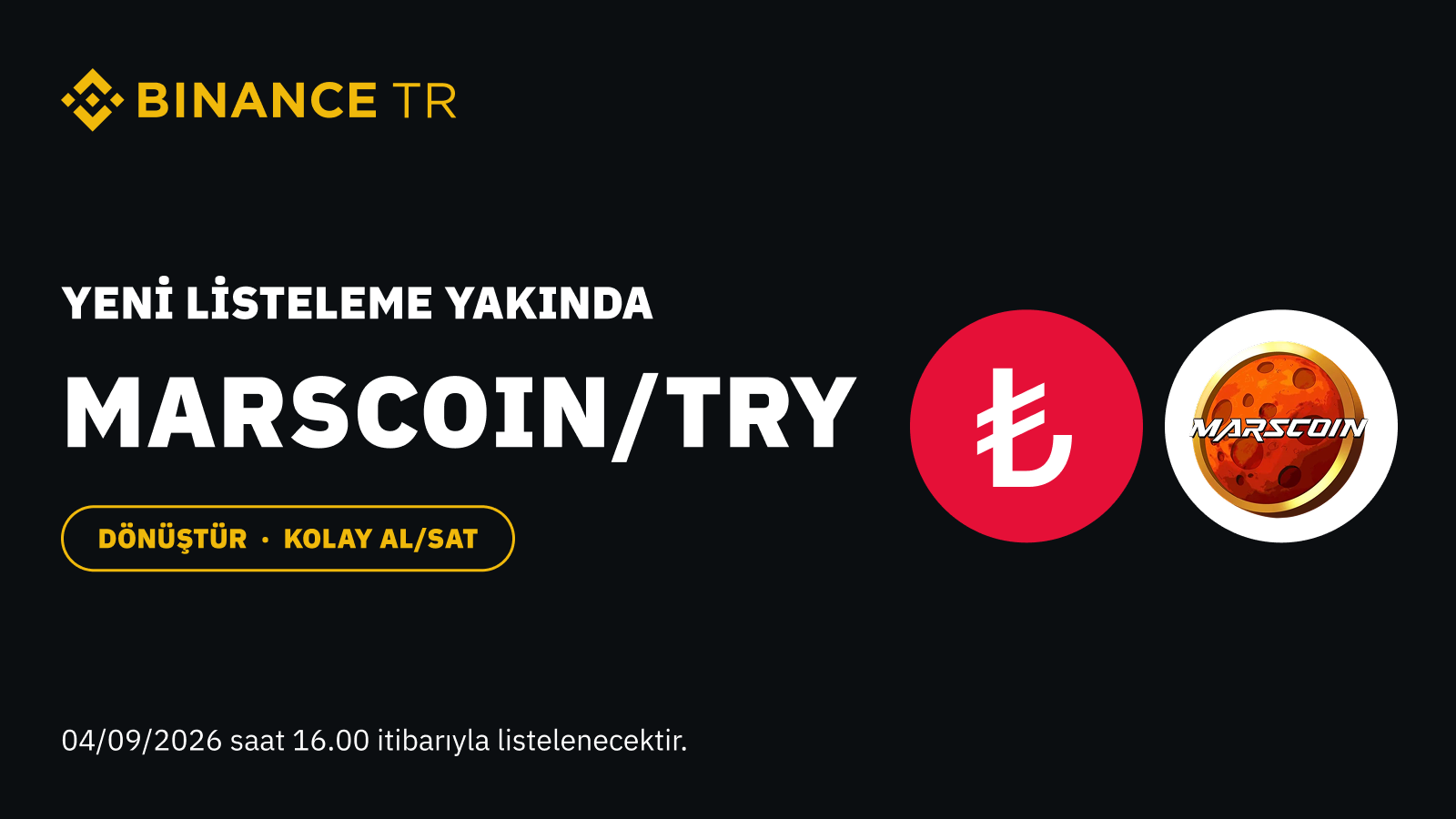 Binance TR, MARSCOIN (MarsCoin)'i TRY İşlem Çiftinde Listeleyecek