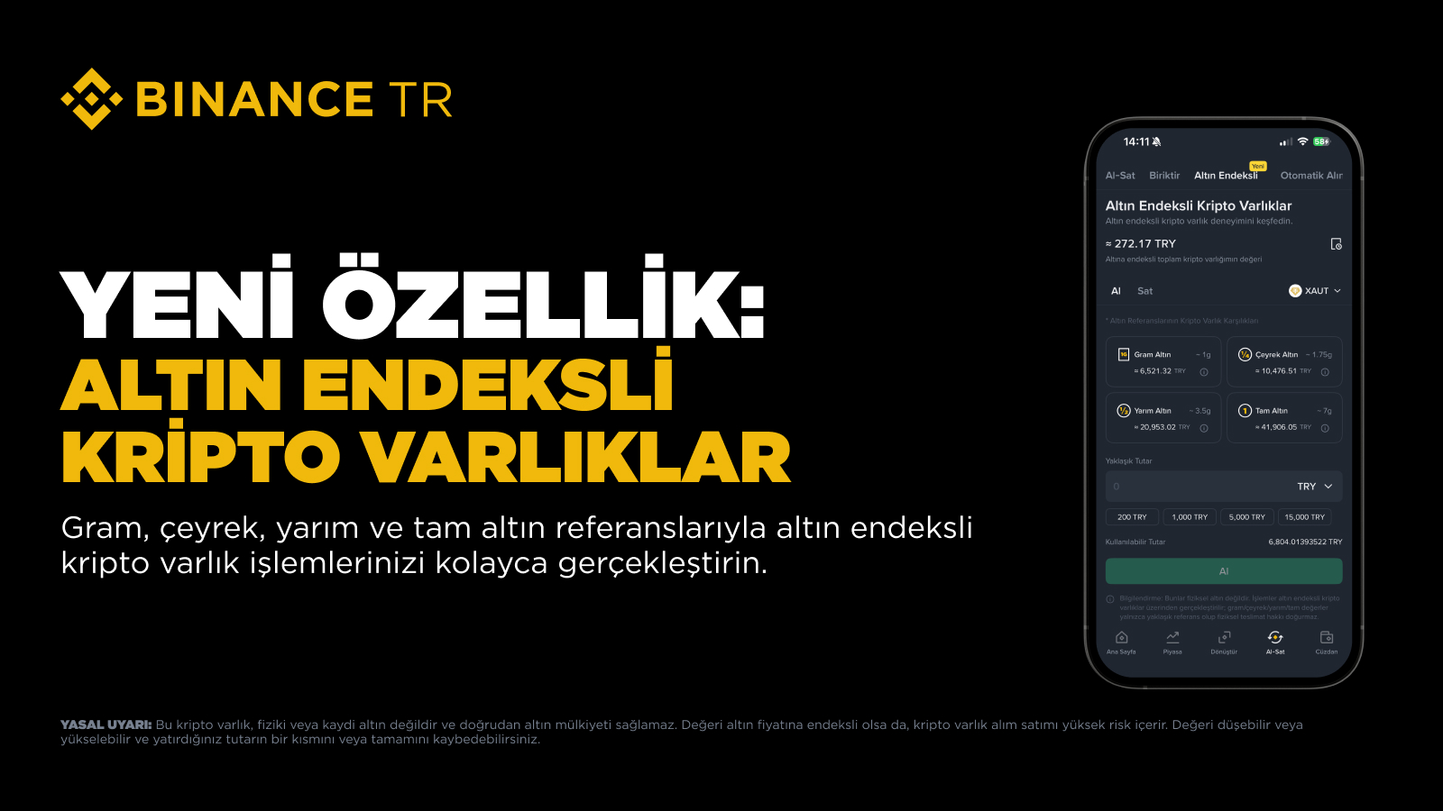 Binance TR Mobil Uygulamasının Yeni Özelliği ile Tanışın: Altın Endeksli Kripto Varlıklar Menüsü